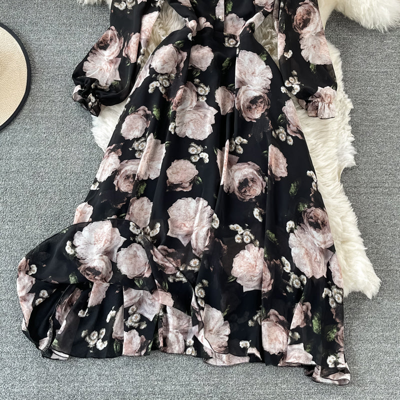 Slim waist and slim temperament French Vintage Chiffon Dress 3198
