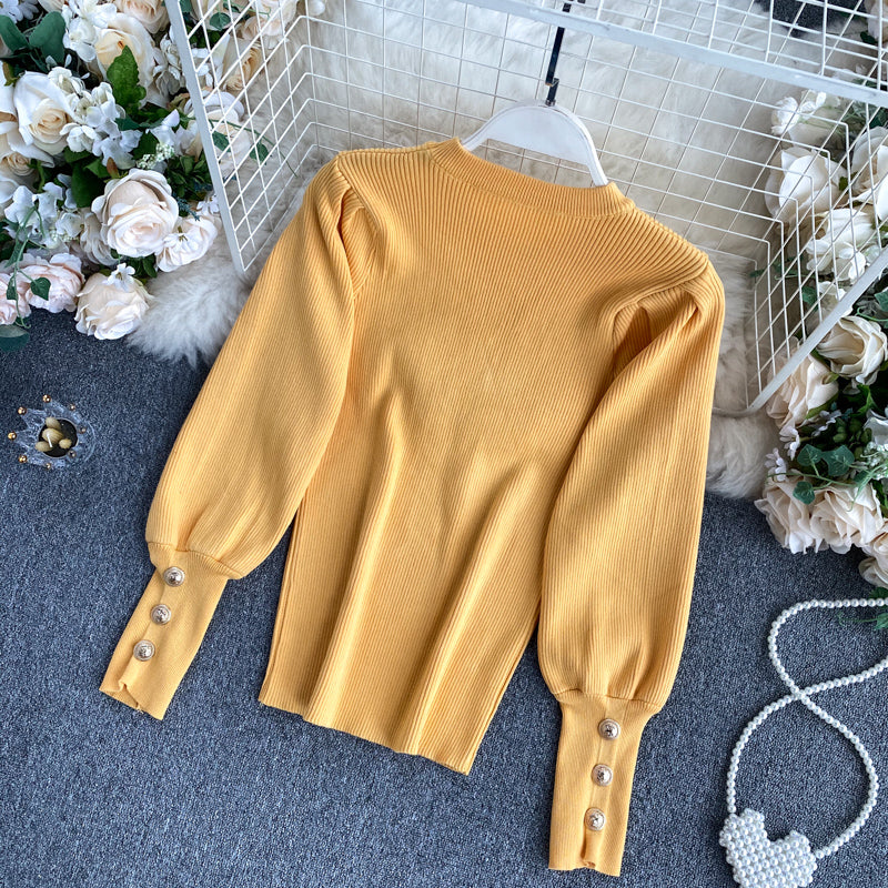 Top Damen-Blasenärmel innen und außen Wollpullover 1574