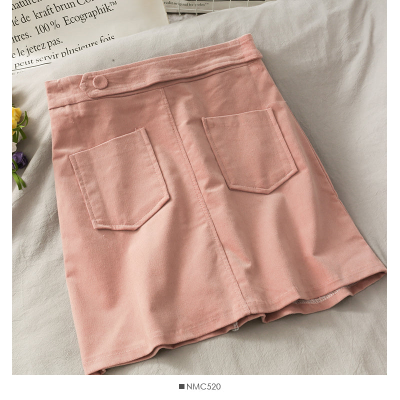 Simple and versatile solid high waist casual A-line skirt 2665