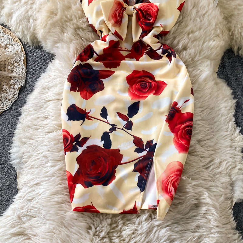 Backless printed suspender dress 2760