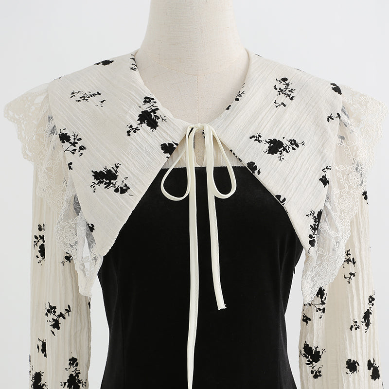 New style temperament small black dress early autumn fashion golden velvet dress 2237