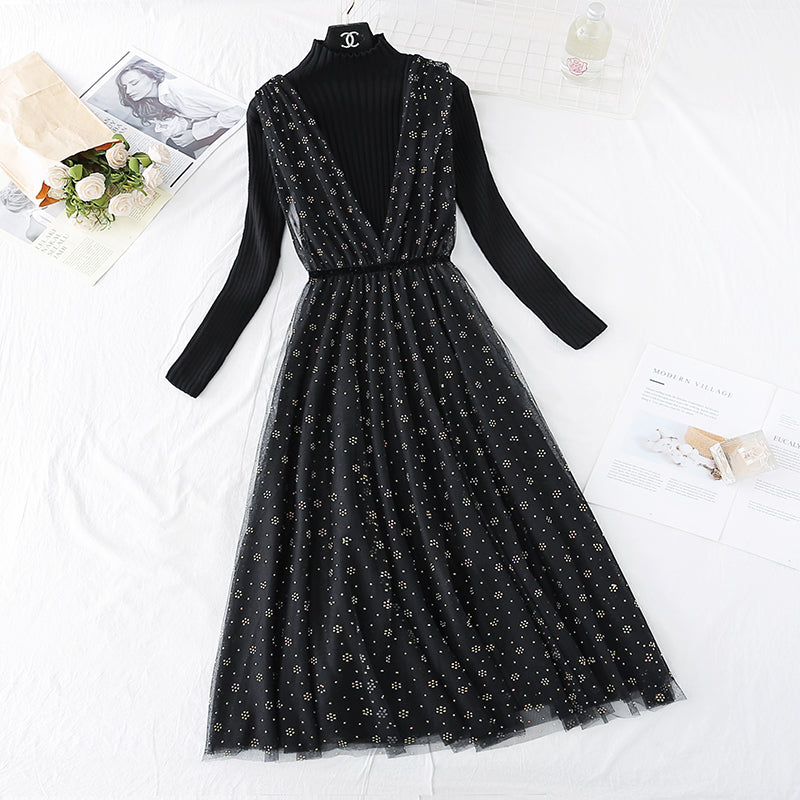 New sweater over knee mesh celebrity small fragrance suit long skirt 2398