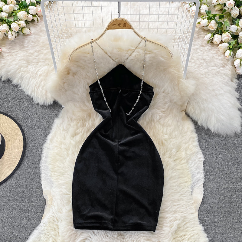 Sexy backless TIGHT SKINNY golden velvet neck Strapless skirt 3121