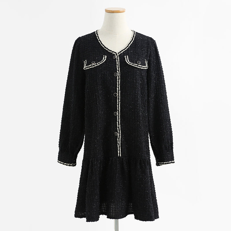Long sleeves show thin temperament, small black skirt reduce age, foreign style tea break 2427