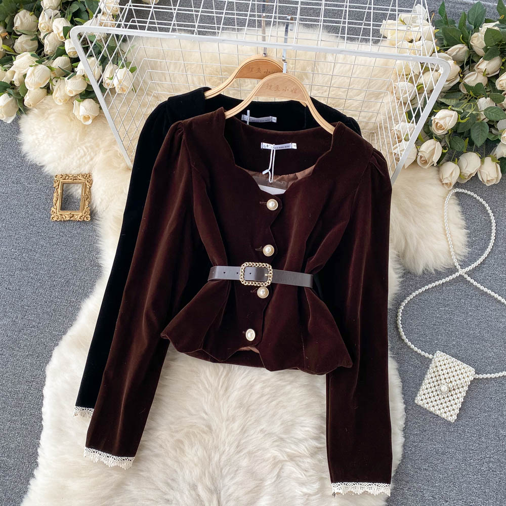 Top short velvet foreign style shirt 1501