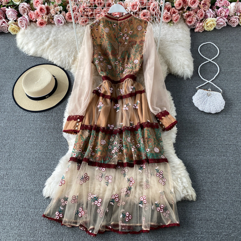 High-End-Promi-Temperament Spitzen-Mesh-Stickerei-Kleid 3169