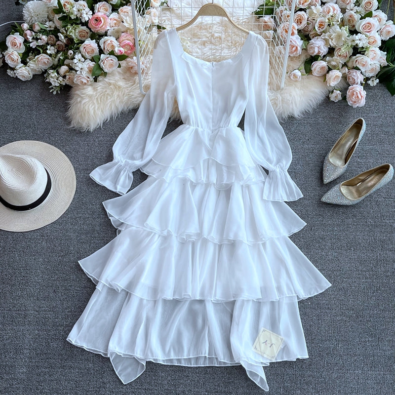 Season new elegant temperament super fairy slim irregular long skirt 2864