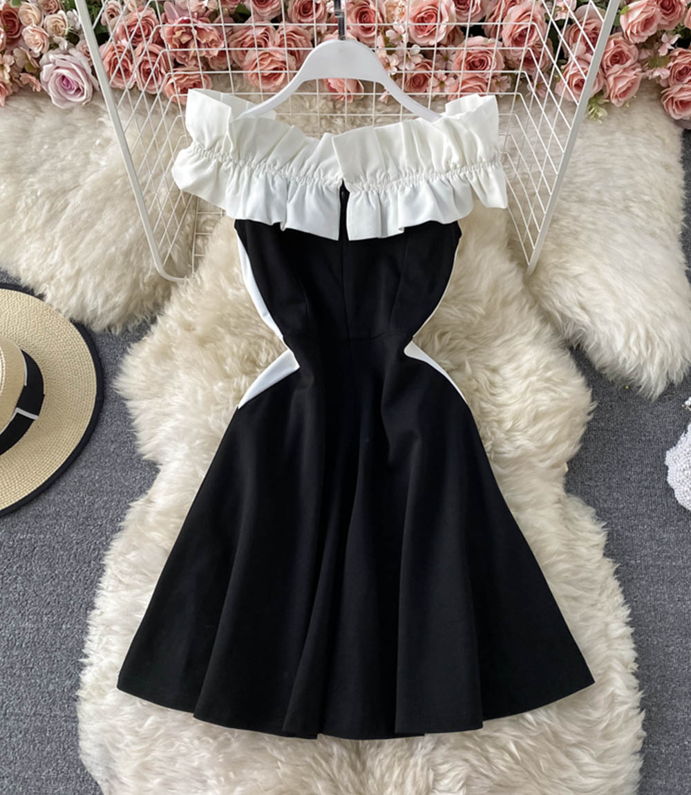 Cute A line short dress black dress 1322