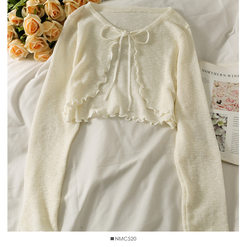 Französischer kleiner Schal Damen dünnes mikrotransparentes Langarm-Pullover-Oberteil 1696