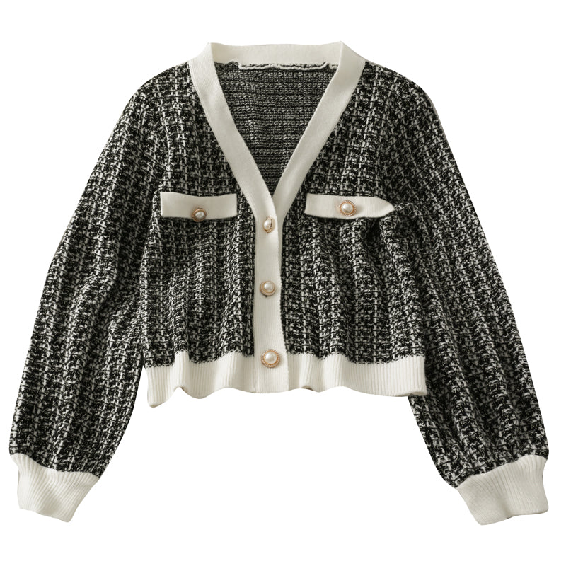 V-Neck long sleeved cardigan versatile sweater coat fashion 1736
