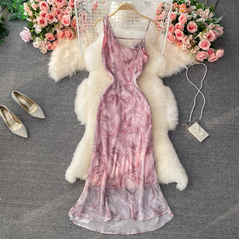French first love sweet broken flower dangling collar suspender dress 3331