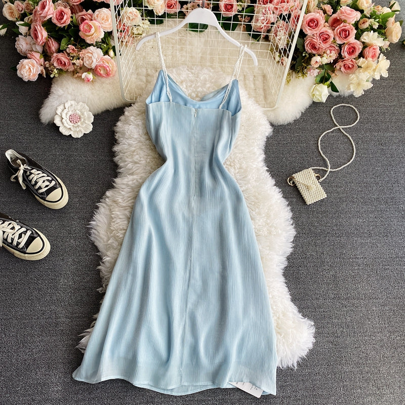 Backless slim fit celebrity temperament knee strap dress 2937