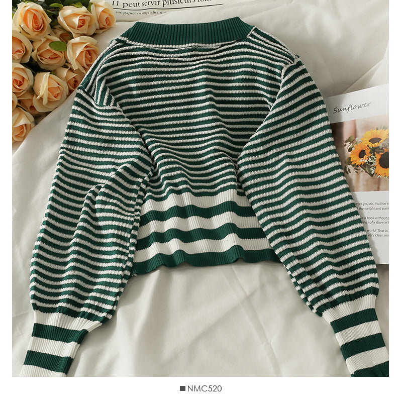 French minority two button stripe short sweater women 2010