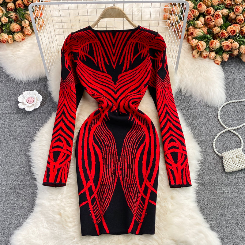 Knitted bottomed Hip Wrap Skirt celebrity temperament elastic dress 3083