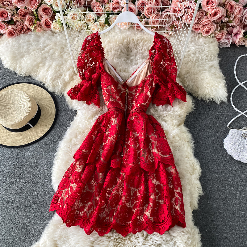 Slim lace cut-out cake dress 3430