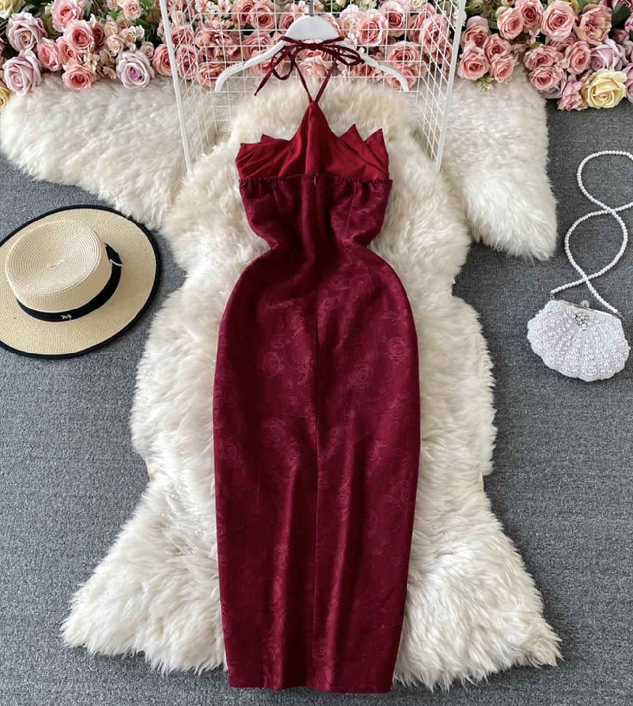 Burgundy off shoulder dress 1327