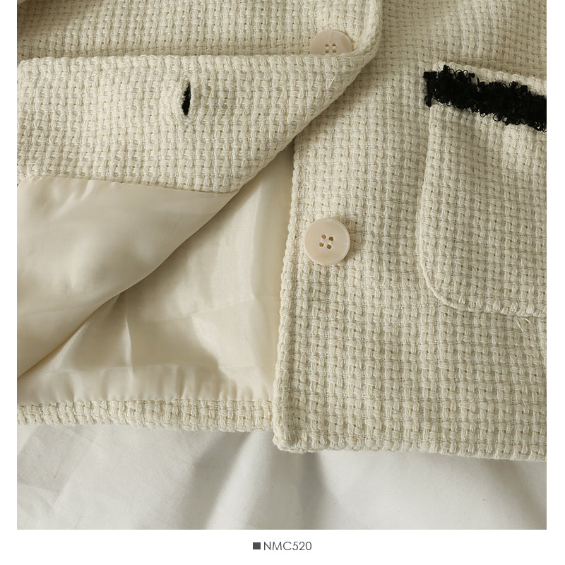 Hong Kong style retro color matching woolen single breasted loose coat for women 2109