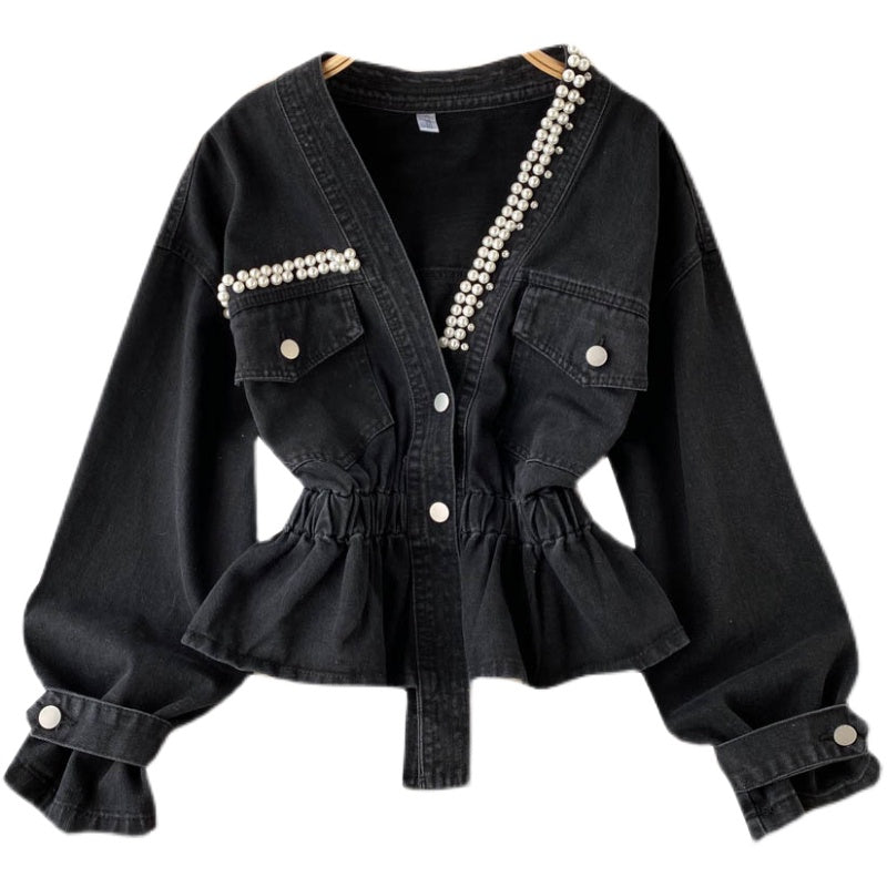 Denim jacket feminine V-neck 1513