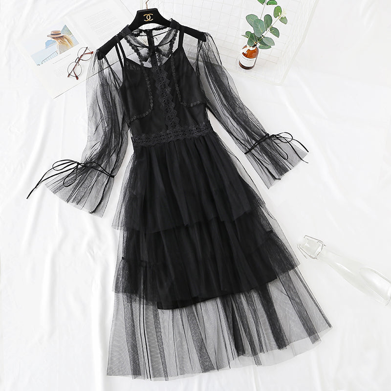 French minority retro doll skirt heavy industry lace mesh cake dress female 2468