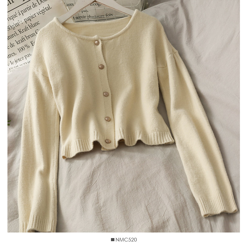 Sweet style simple and versatile long sleeved cardigan solid color sweater female 1909