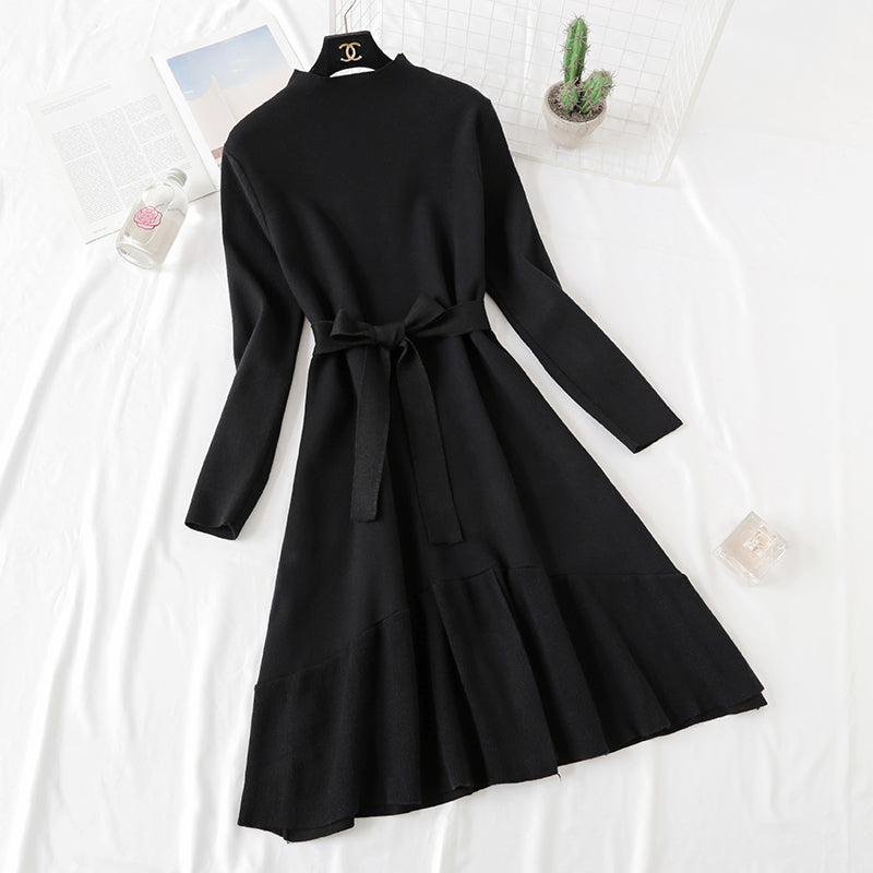 Knitted dress knee length ruffled fishtail skirt 2464