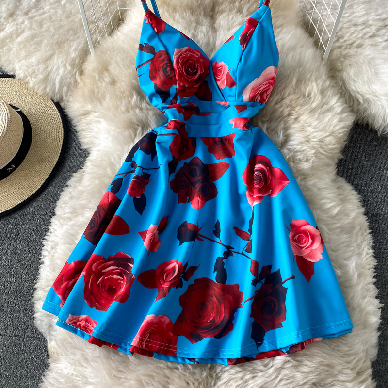 Temperament print slim back A-line dress 2807