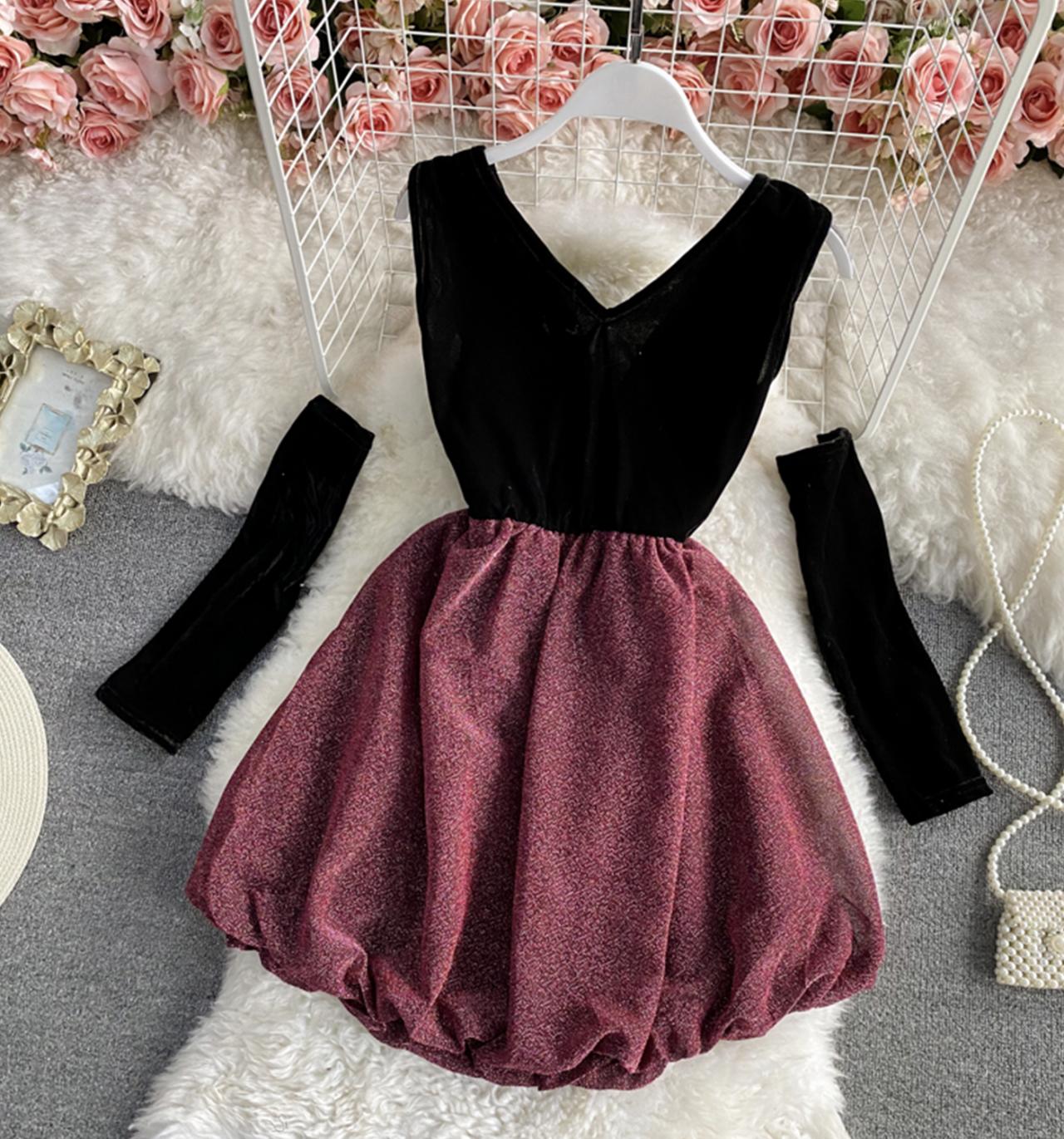 Cute v neck short dress fashion dress 1321