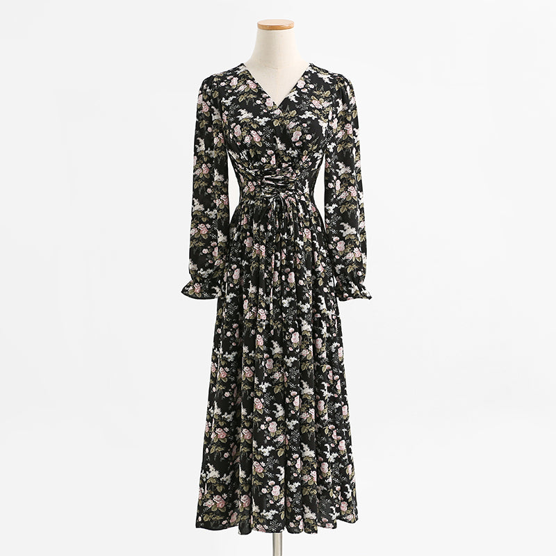 Blumenkleid für Damen, dünner Chiffonrock, Bandage, sanfter Wind, Teepausenrock 2179