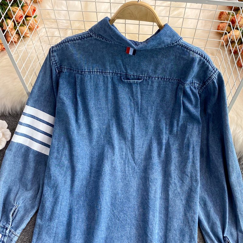 Koreanische Damenversion, mittellanger, lockerer Denim-Hemdmantel 1687