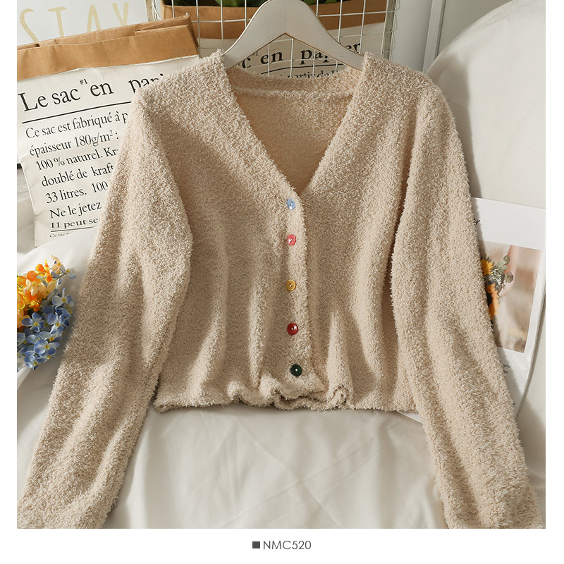Sweater women's cardigan low neck slim long sleeve granular top 2018