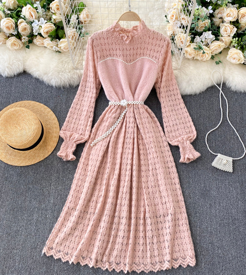 A line lace long sleeve dress fashion dress 1312
