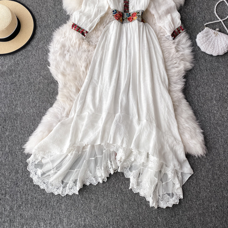 Waist closing temperament Ruffle hem long skirt 3405