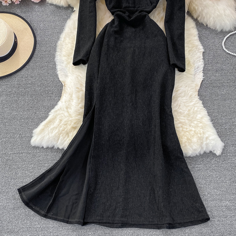 Sexy hochelastisches Fischschwanzkleid mit V-Ausschnitt aus heller Seide mit gespaltenem Gesäß 2915