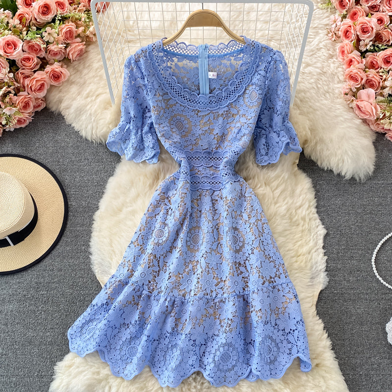 High waist slim water soluble hollow lace fishtail dress 2985