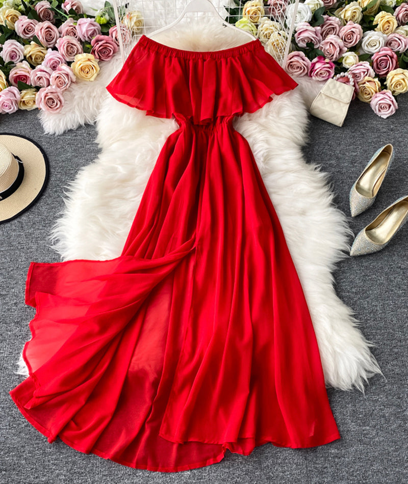 Rotes Chiffonkleid in A-Linie Modekleid 1064
