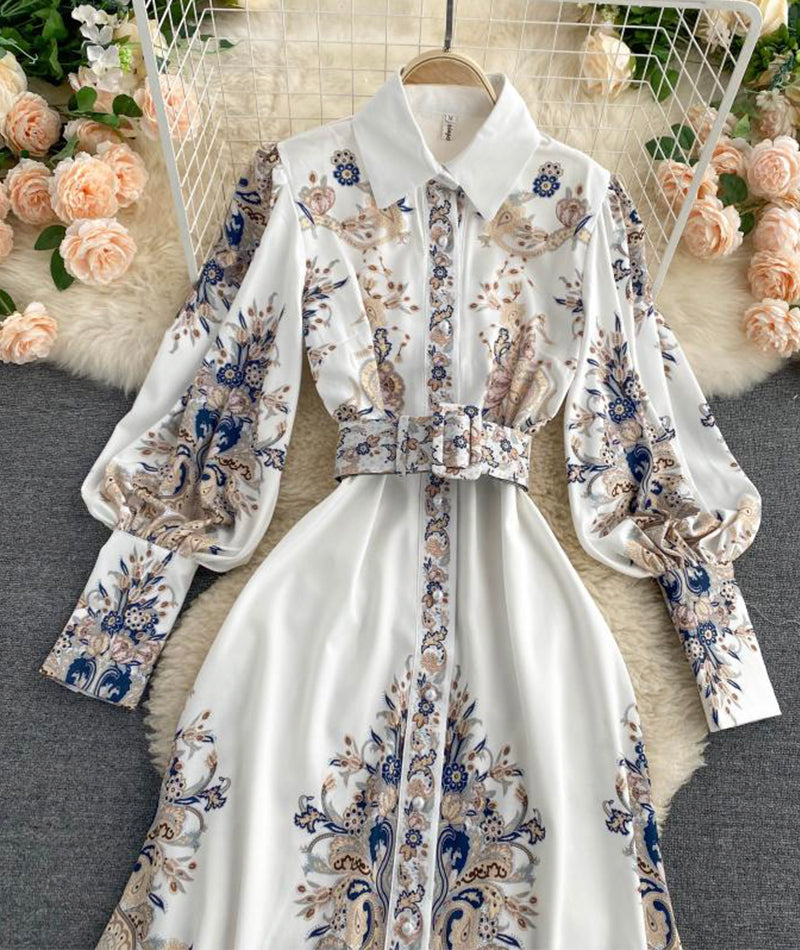 A line printed long dress women's dress 1017