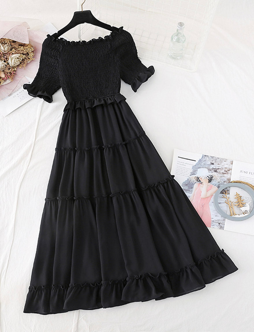 A line short sleeve dress summer dress 1139