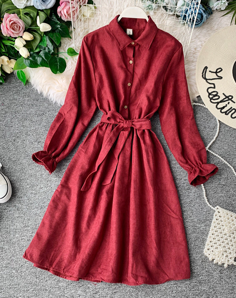 Niedliche A-Linie Langarmkleid Herbstkleidung 1068