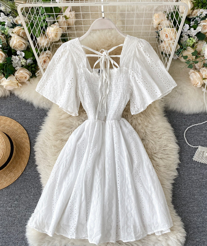 Simple A line short dress fashion girl dress 1036
