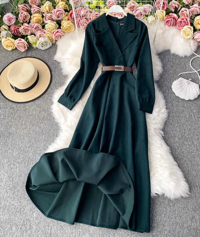 Elegantes Cord-Langarmkleid A-Linien-Kleid 982