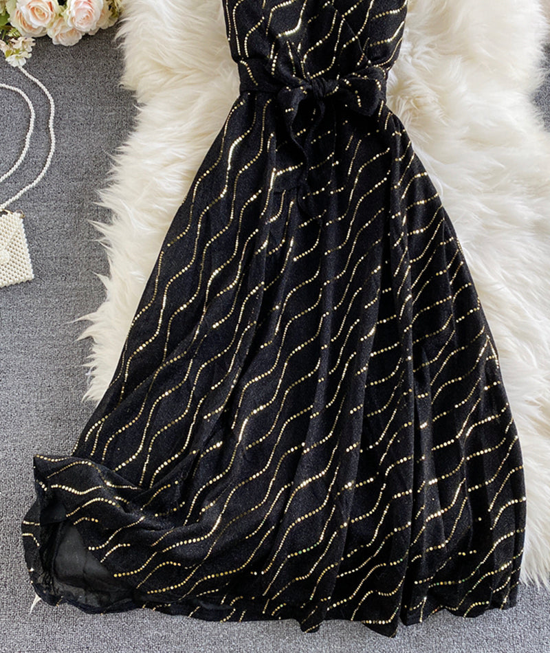 Black v neck sequins short dress 960