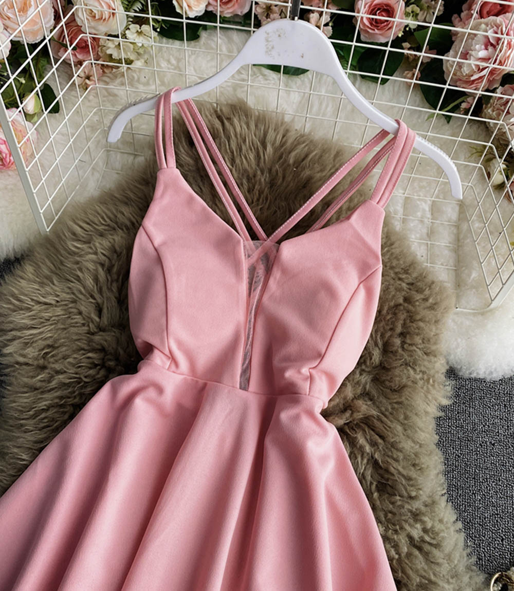 Simple A line v neck short dress 864