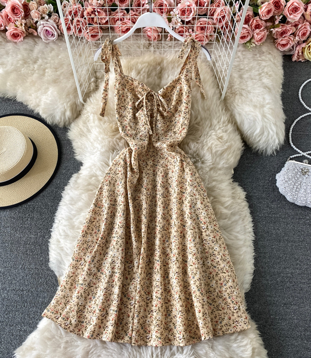 Cute A line floral dress short dress 875