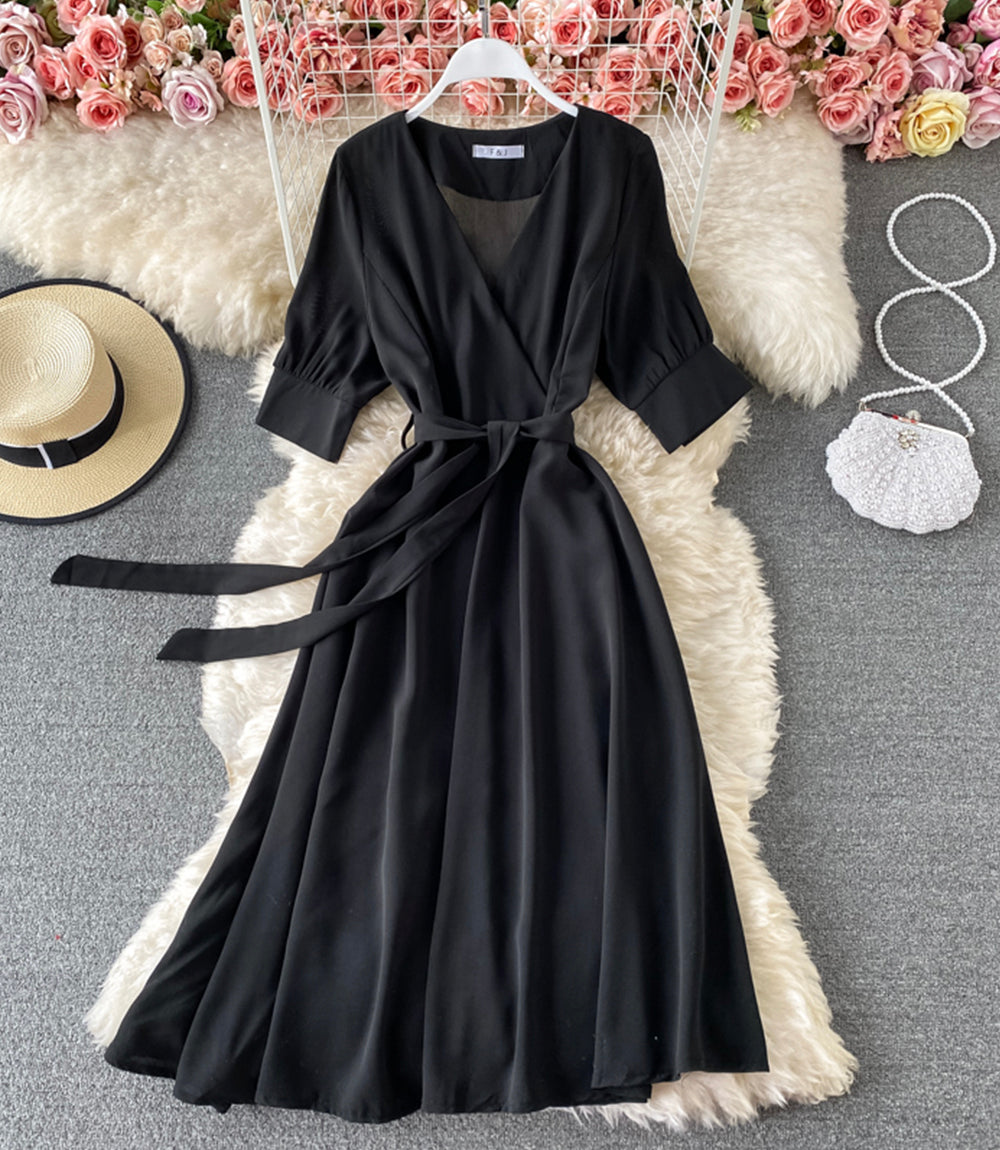Simple v neck short dress fashion dress 868