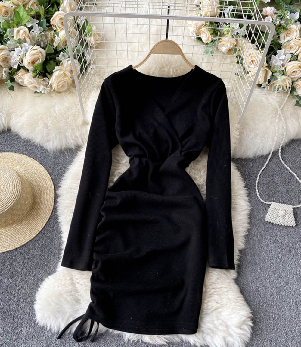 Stylish v neck long sleeve dress short dress 848