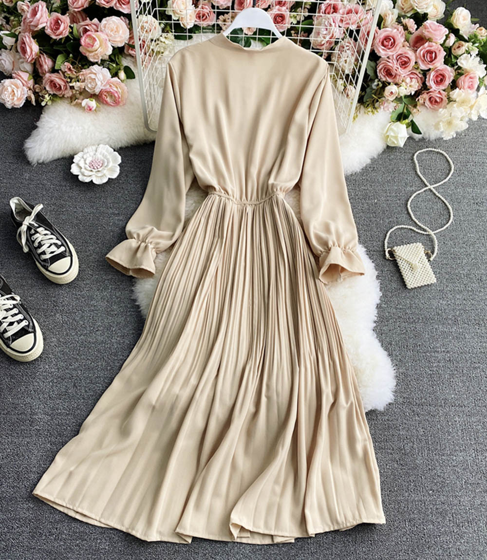 A line chiffon dress long sleeve dress 846