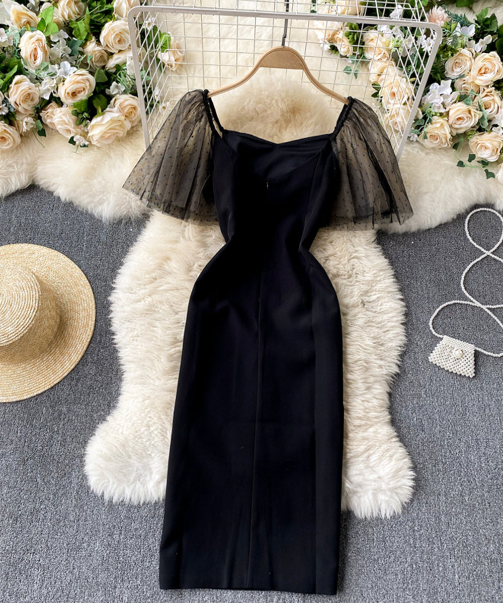 Simple black short dress fashion dress 835