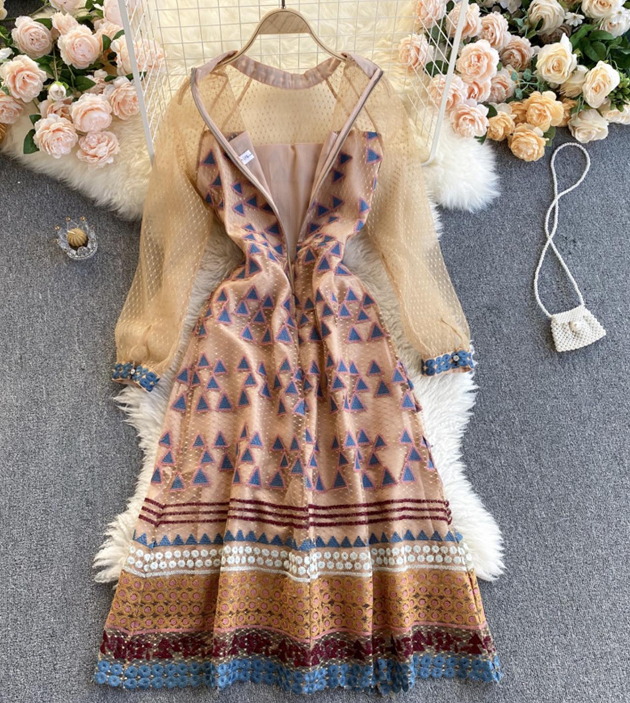 High quality A line long sleeve dress 798