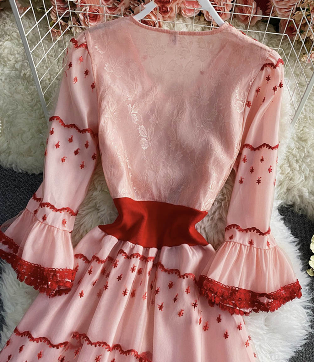 Pink A-Linie Spitze kurzes Kleid Modekleid 842