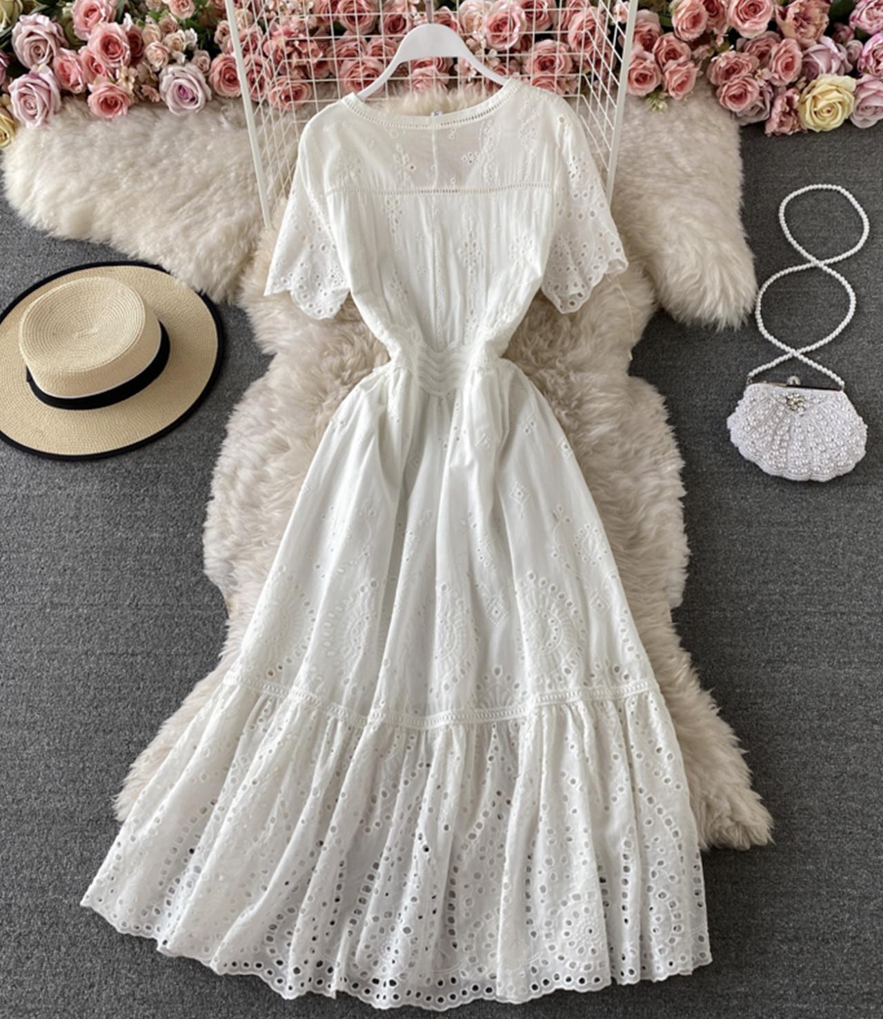 Cute v neck dress white dress 822